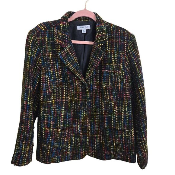 Coldwater Creek Colorful Tweed Black Multi Fully Lined 3 Button Blazer Size PL - Picture 1 of 6